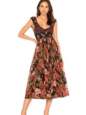 Free People Love You Midi Dress Black Floral